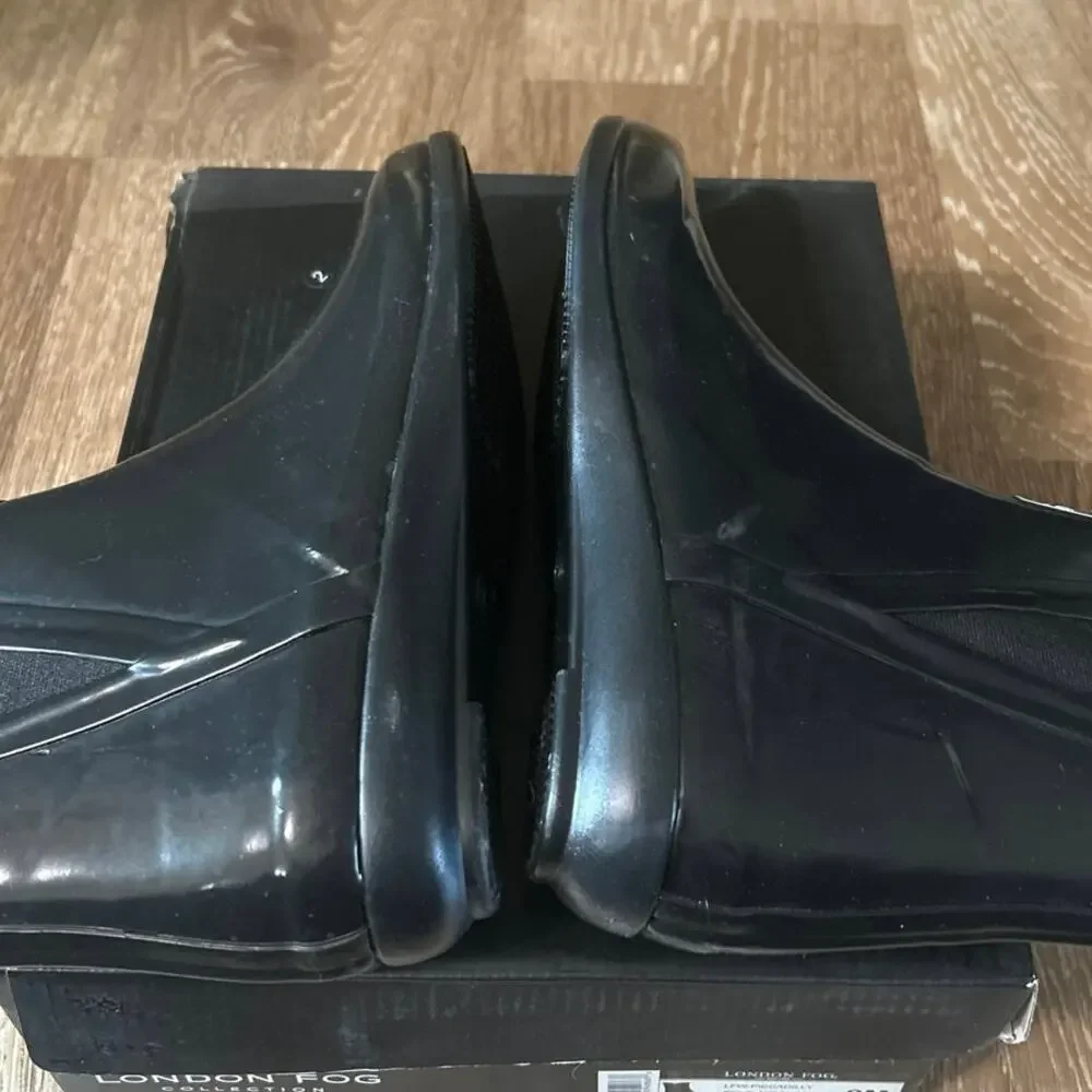 London Fog Piccadilly Black Shiny Chelsea Ankle Rain Boots Women’s 9 Waterproof